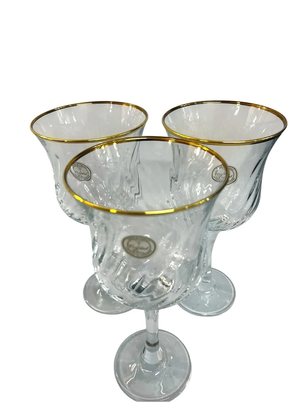 Crystal Clear Industries Regent Gold Wine Goblets Optic Swirl Glasses Set of 3